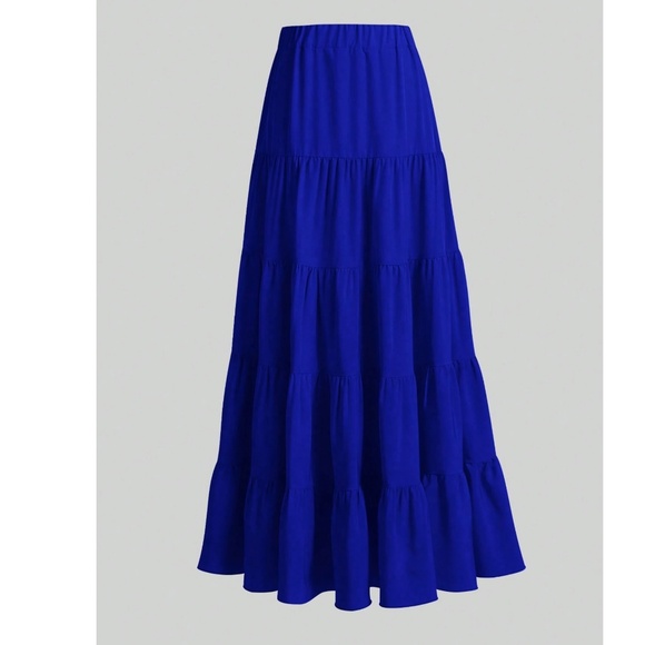 Boho Solid High Waist Stretchy waist maxi Skirt - Picture 7 of 8